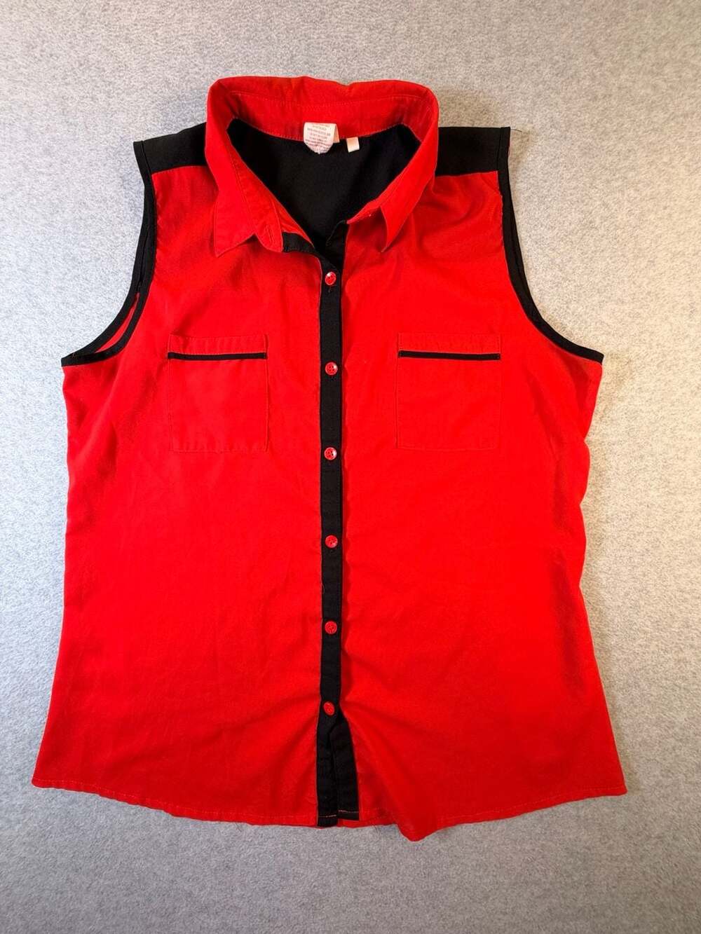 Poetry Blouse Size M Red Black Sleeveless Button Up Collared Top